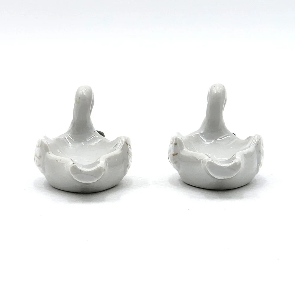 White Porcelain Swan Trinket Dishes Pink Roses Gold Trim Vanity Decor Set of 2